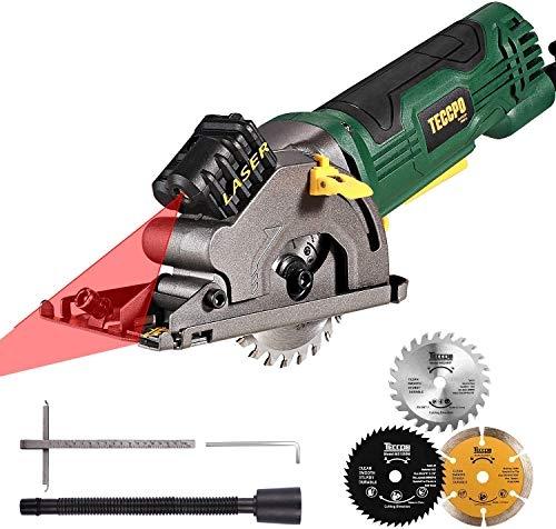 Mini scie circulaire TECCPO TAPS22P - 3500RPM, guide laser, moteur en cuivre pur, 3 lames incluses_0