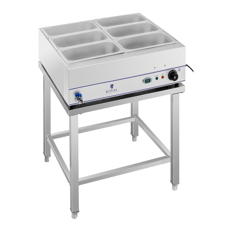 BAIN MARIE 2 000 WATTS 6 BACS GN 1/3 AVEC TABLE ET ROBINET DE VIDANGE ACIER INOXYDABLE 14_0000558_0