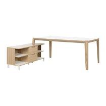 Bureau avec retour en meuble de rangement, plateau L 180 x P 90 cm, piétement bois massif - Absolu - plateau blanc_0