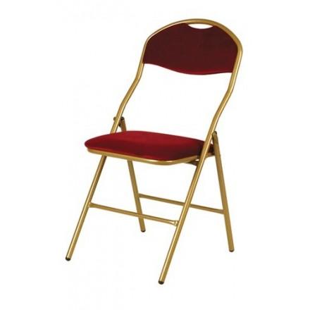 Chaise pliante Versailles - structure dorée et tissu rouge élégant_0