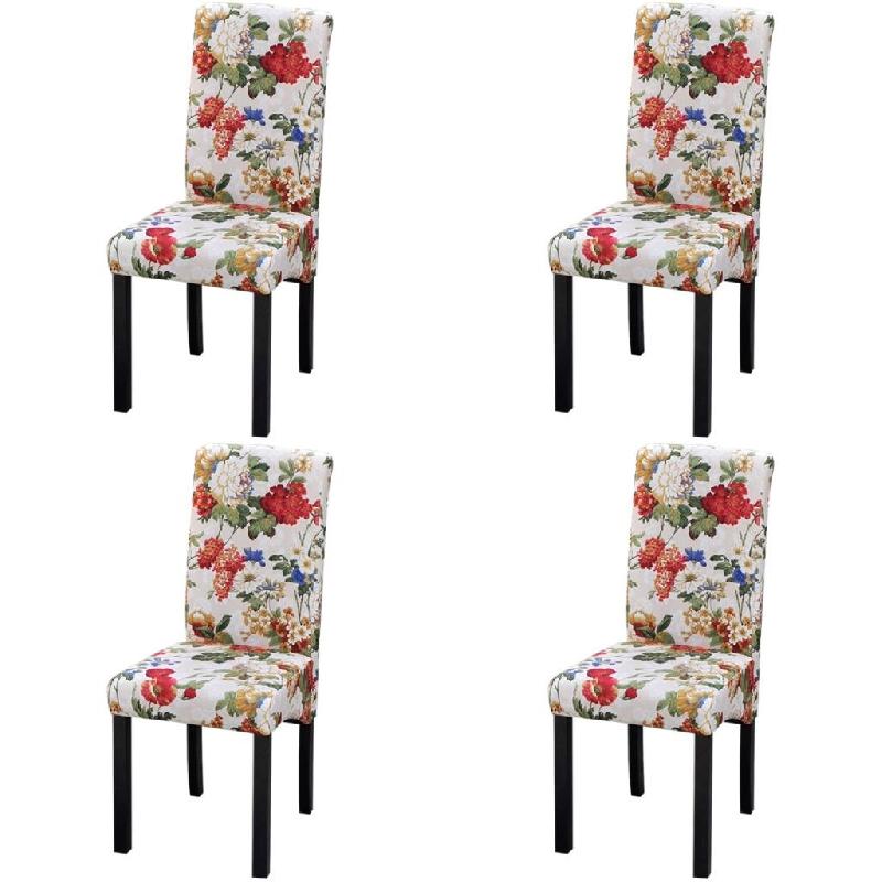 Décoshop26 - Lot de 4 chaises de salle à manger cuisine style rustique motif fleurs en tissu multicolore CDS021771 - 3000016801537_0