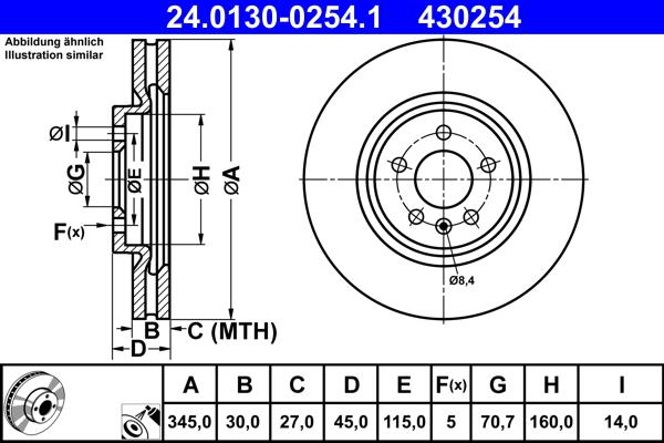 Disque de frein ATE 430254 - ventilé - côté d'assemblage avant_0
