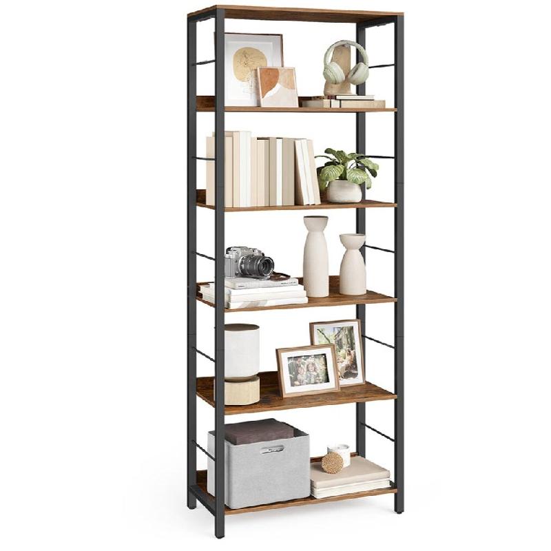 Helloshop26 - Étagère sur 6 niveaux bibliothèque meuble de rangement avec panneaux arrière style industriel pour salon étude bureau 12_0005806 -_0