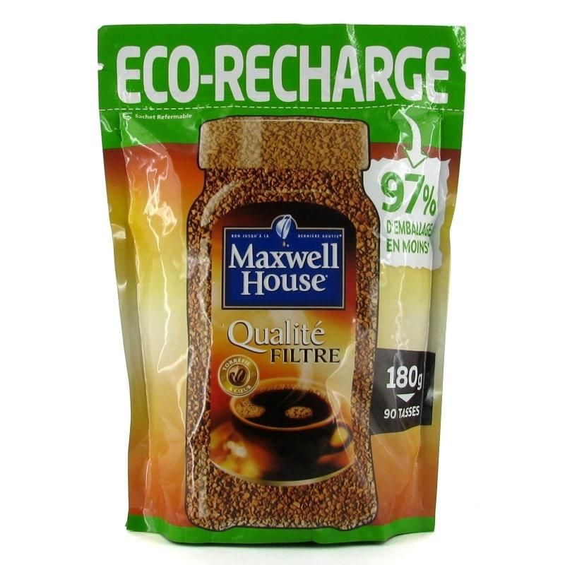 CAF&EACUTE  SOLUBLE MAXWELL HOUSE QUALITÉ FILTRE ECO-RECHARGE - 180 GR