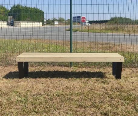 Banquette City en bois - Pieds en acier noir satiné - 2m de long - Mobilier urbain_0