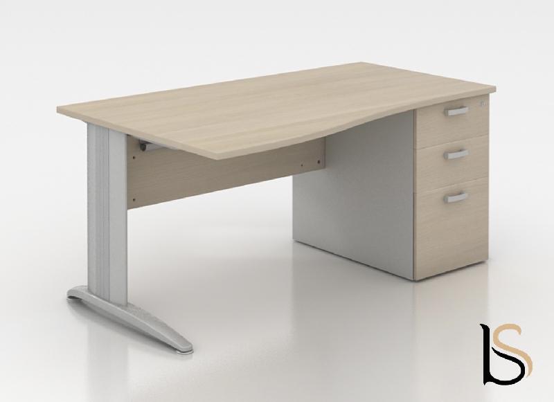 Bureau vague Sigma avec caisson - Mobel Linea - 160, Blanc, Gauche, 3 tiroirs_0