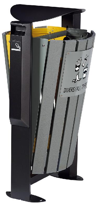 Corbeille ARKEA Etik 2x60L - Rossignol gris/jaune - acier traité anticorrosion et lattes recyclées_0