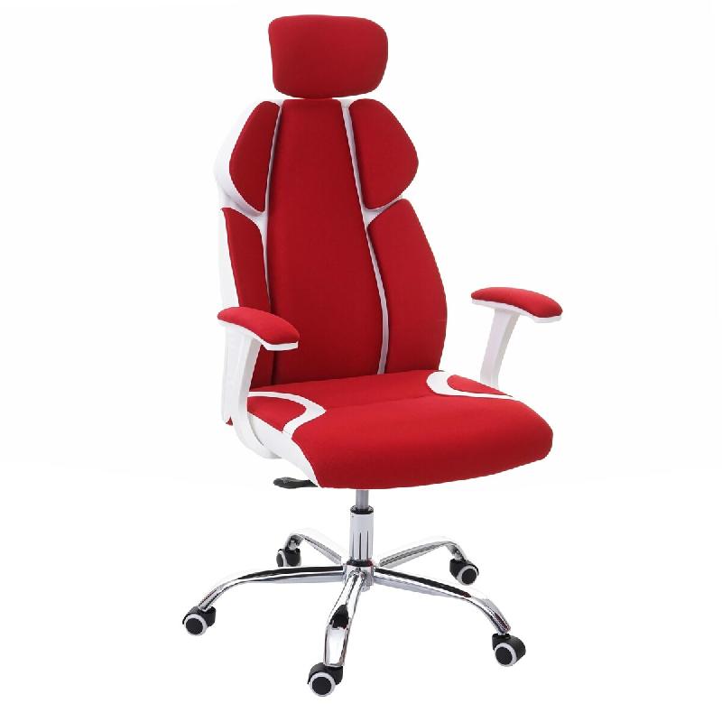 Décoshop26 - Fauteuil de bureau pivotant mécanisme à bascule dossier accoudoirs en tissu + PVC rouge/blanc 04_0006206 - rouge 3000261642909_0