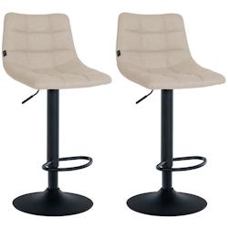 Décoshop26 - Lot de 2 tabourets de bar en tissu crème base en trompette réglable en hauteur et repose-pieds TDB10615 - 3002467532695_0