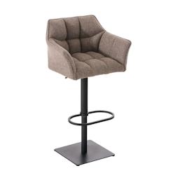 Décoshop26 - Tabouret de bar chaise haute de comptoir couture carrées assise en tissu marron terre cadre en métal noir 10_0004698 - marron 30002522_0