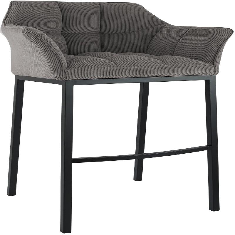 Décoshop26 - Tabouret de bar x1 assise enveloppante capitonnée en velours côtelé taupe avec structure à 4 pieds en métal noir 10_0006285 - noir_0