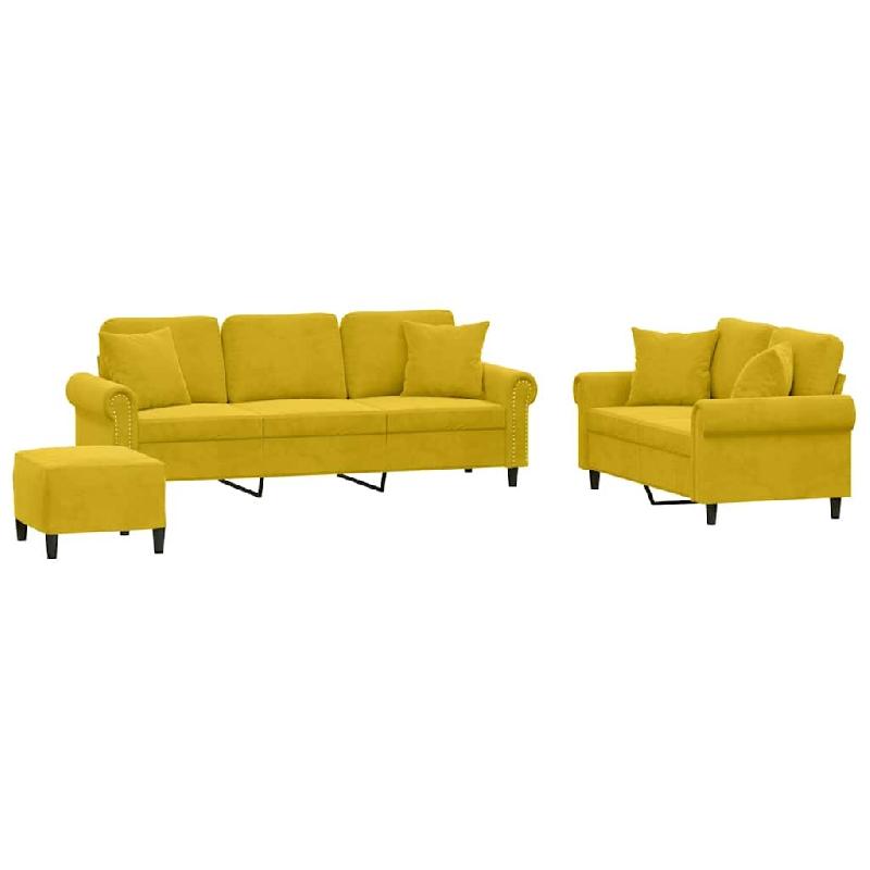 Ensemble de canapés 3 pcs avec coussins jaune velours Modèle Rervionis - 8721012072534_0