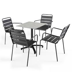 Oviala Business Ensemble table de jardin stratifié béton clair et 4 fauteuils gris - Oviala - gris métal 108133_0