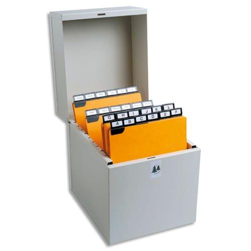Exacompta - Boîte à fiches Metalib pour 500 fiches verticales (portrait) 210x148mm à 200x125mm - Coloris gris_0
