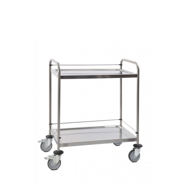 Guéridon inox soudé 2 plateaux 800x500mm avec galeries - Référence CH80540 - Inox 18/10 AISI 304 L_0