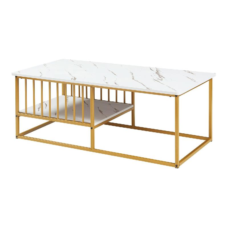 Helloshop26 - Table basse console d'appoint 120 x 60 x 42 cm effet marbre blanc or 03_0010836 - 3000225433345_0