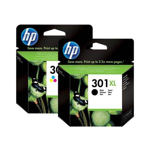 HP PACK 301XL NOIRE + 301XL 3 COULEURS, CYAN, JAUNE ET MAGENTA POUR IMPRIMANTE JET D'ENCRE -  AUTHENTIQUE