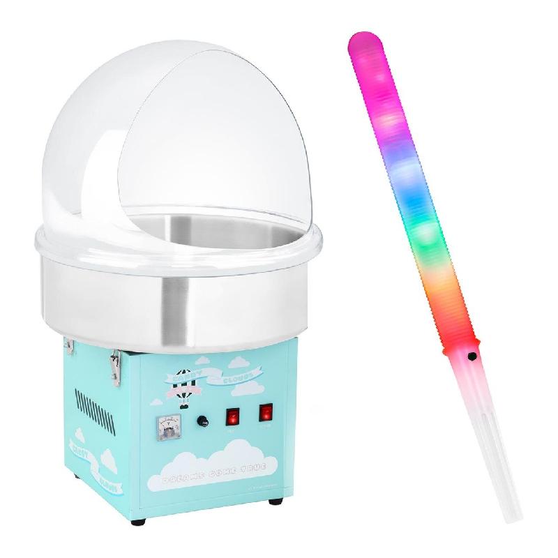 Kit machine à barbe à papa professionnelle - coupole de protection, bâtonnets lumineux LED - 52 cm, 1 200 watts - turquoise 14_0002120_0