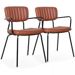 Oviala Business Lot de 2 chaises avec accoudoirs en textile enduit marron foncé - marron textile 108248_0