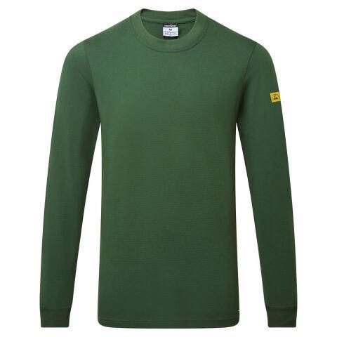 LOT DE 2 - PORTWEST AS22 T-SHIRT MANCHES LONGUES ANTISTATIQUE ESD VERT FORÊT - TAILLE M