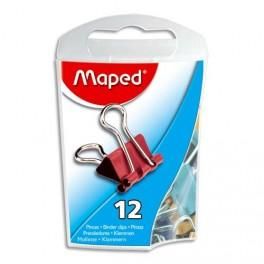 MAPED BOITE DE 12 PINCES CLIP LARGEUR 15MM COLORIS ASSORTIS