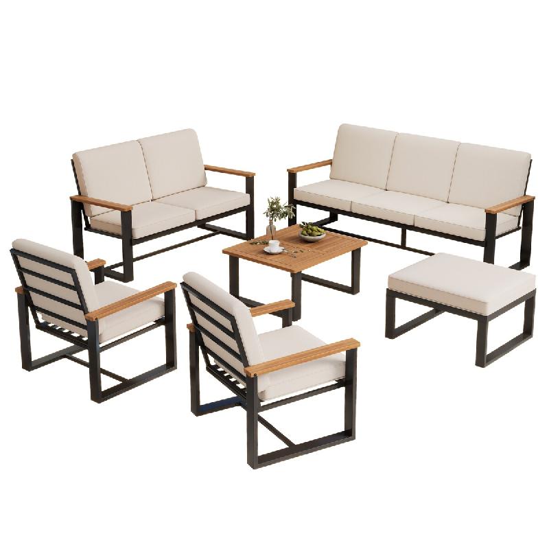 Merax salon de jardin, 8 personnes, bois d'acacia, beige - beige multi-matériau N634P0039A-1_0