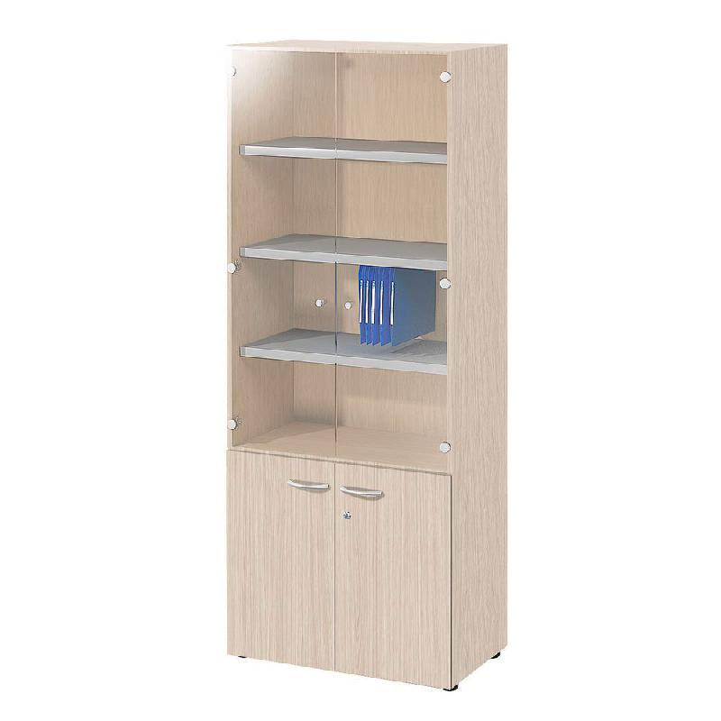 MEUBLE HAUT E-LINK DIRECTION VITRINE - H. 202 CM CHENE - 2 PORTES BASSES - PORTES HAUTES VERRE