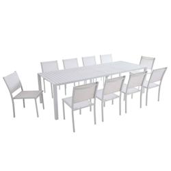 Oviala Business Table de terrasse extensible aluminium 52/260 cm et 10 chaises blanche - blanc aluminium 114458_0