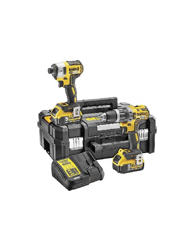 PACK 18V PERCEUSE VISSEUSE À PERCUSSION DCD796 + VISSEUSE À CHOCS DCF887 + 2 BATTERIES 5AH + CHARGEUR + COFFRET T-STAK - DEWALT - DCK266P2T-QW