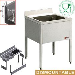 Plonge 1 cuve avec piétement - Acier inox AISI 304/441 - Dimensions cuve 400x400xh275 mm - L610/6-KD_0