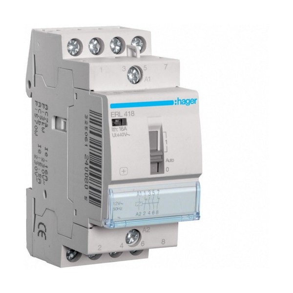 RELAIS DE CDE 16A, 2F+2O, 12V - AUTOMATISMES HAGER ERL418
