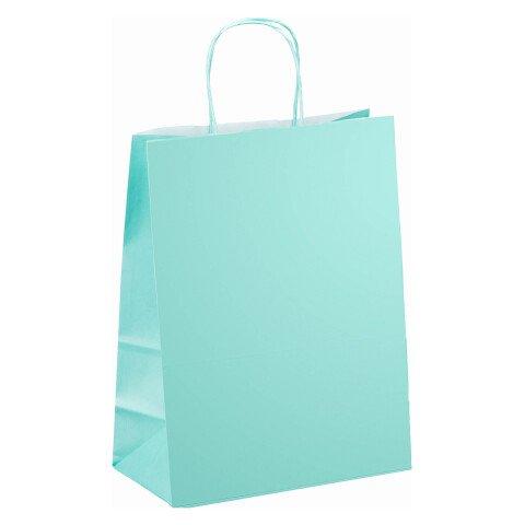 SACS BOUTIQUE KRAFT VERT D'EAU POIGNÉES TORSADÉES 30 X 23 X 12 CM - 50 SACS