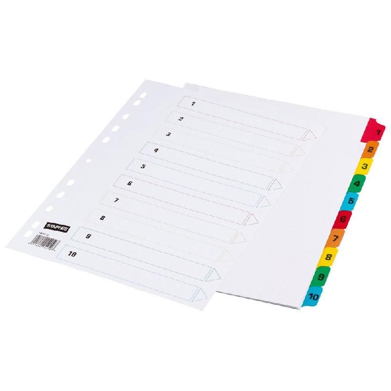 STAPLES INTERCALAIRES STAPLES - BRISTOL - ASSORTIS - A4 - 10 TOUCHES - NUMÉRIQUES (PRIX À L'UNITÉ)