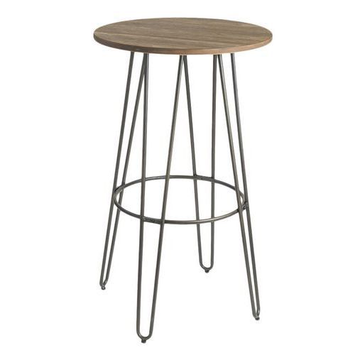 TABLE BOUCHON Ø 60 CM HT 108 CM PIET. ALU /PLATEAU BOIS VIEILLI - STAMP