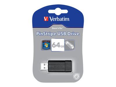 VERBATIM MICRO-CLÉ USBPINSTRIPE DE 64 GO - NOIRE