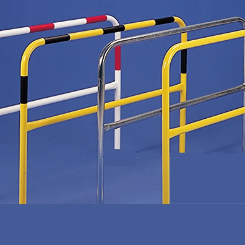 Barrières urbaines B350ZBR - Mottez - à sceller - zingué blanc avec 4 bandes rouges - Hauteur 1,20m_0
