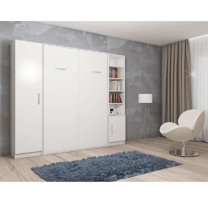 COMPOSITION ARMOIRE LIT ESCAMOTABLE SMART-V2 BLANC MAT COUCHAGE 160CM  2 COLONNES RANGEMENTS_0