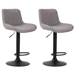 Décoshop26 - Lot de 2 tabourets de bar chaises hautes en tissu gris coutures verticales support en métal noir 10_0004289 - gris 3000252025704_0