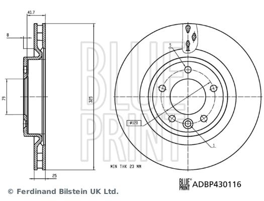 Disque de frein Blue Print ADBP430116 - ventilé de l'intérieur - côté arrière_0