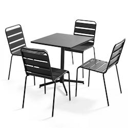 Oviala Business Ensemble table de terrasse carrée et 4 chaises anthracite - Oviala - gris acier 107884_0