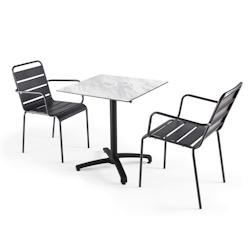 Oviala Business Ensemble table de jardin stratifié marbre et 2 fauteuils palavas gris - Oviala - gris métal 107744_0