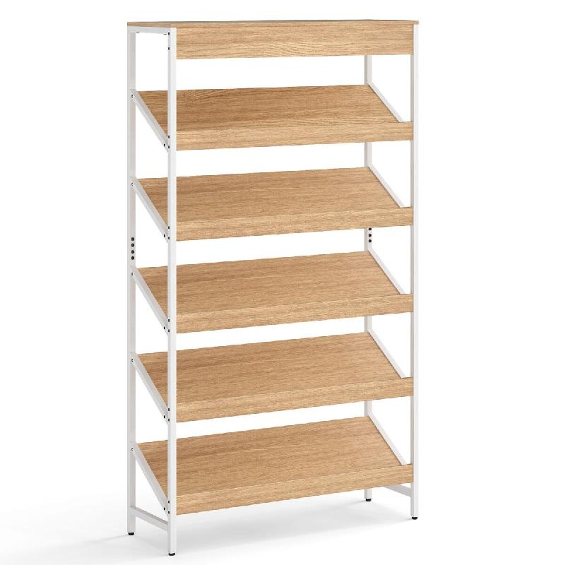 Helloshop26 - Étagère à 6 niveaux inclinée 90 x 30 x 161 cm avec sécurité anti-basculement style industriel en bois naturel et métal 20_0017557_0