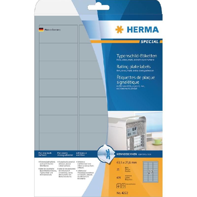 HERMA ETIQUETTES SIGNALÉTIQUES PLAQUES ARGENTÉES - HERMA - 29,6 X 63,5 MM - BOÎTE DE 675