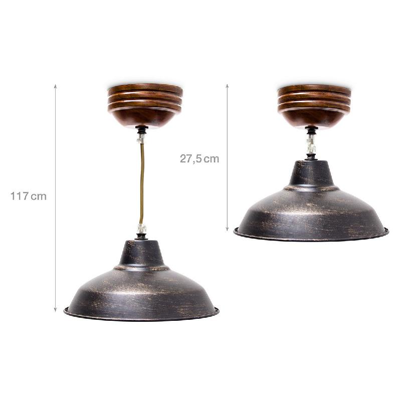 Luminaire lustre suspension lampe de plafond plafonnier de style industriel abat-jour métal diamètre 27 cm 2413010