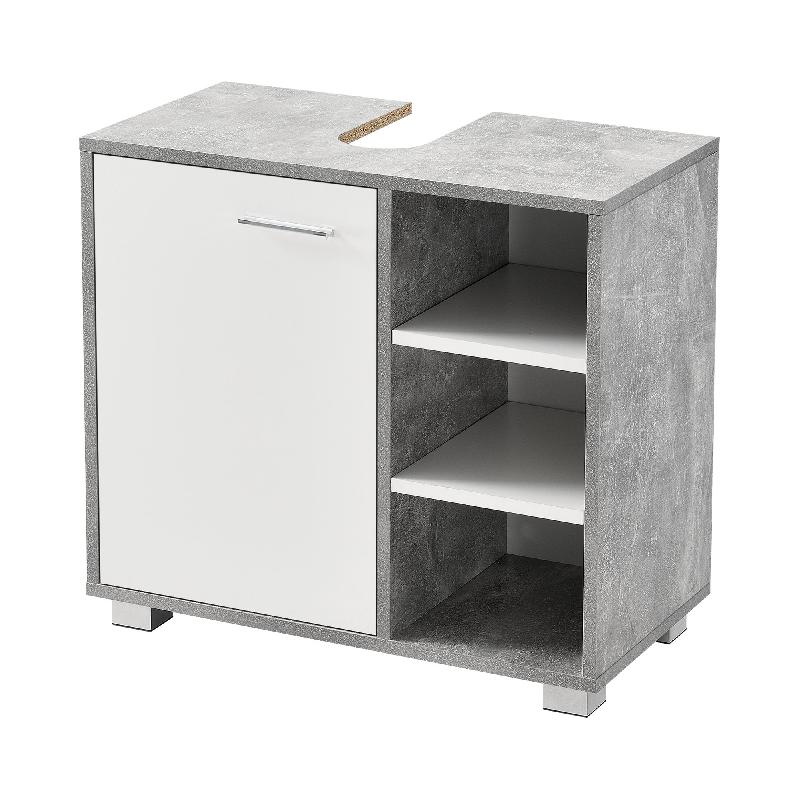 Meuble sous lavabo design - meuble de rangement pour salle de bain sous vasque avec 3 étagères réglables - panneau de particules mélaminé - effet béton et blanc - 56 x 60 x 31 cm - Réf : 03_0005857_0