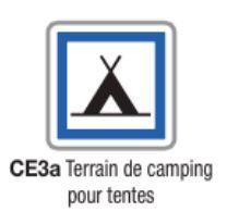 Panneau de signalisation d'indication  type ce3a terrain de camping pour tente_0