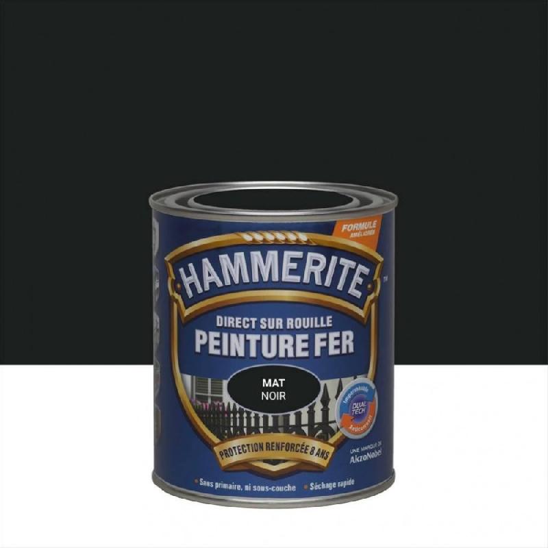 Peinture fer extérieur HAMMERITE - Direct sur rouille - Noir ferronnerie mat - 0.75 L - RAL 9005 - Protection et décoration des métaux ferreux_0