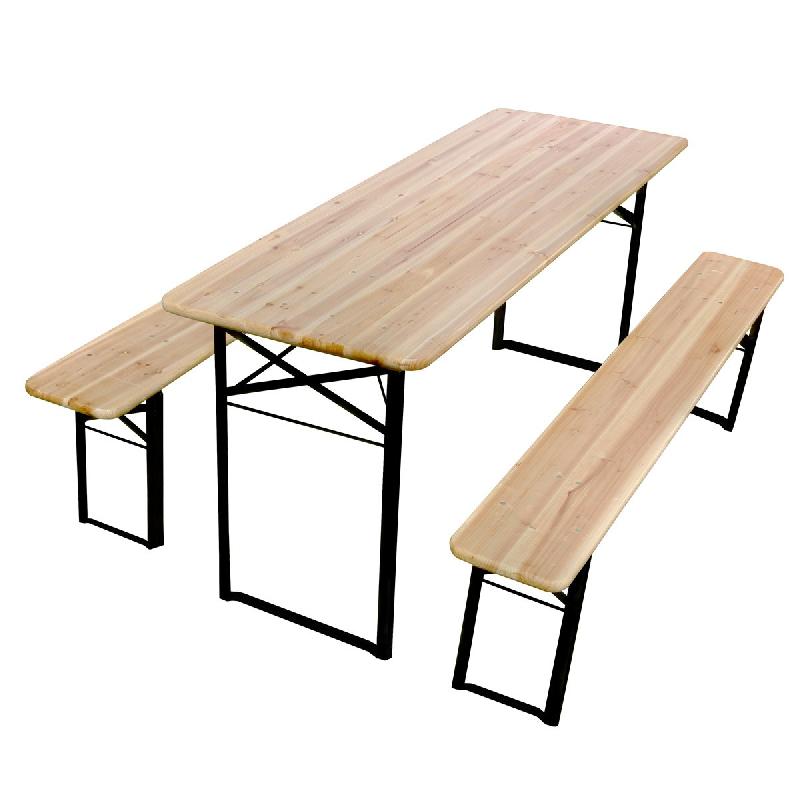 Table et 2 bancs pliants en bois - 10 places - 220 cm - robuste et pliant pour usage intérieur/extérieur_0