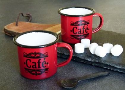 Tasse à café - antic line - en métal émaillé rouge, déco bistrot_0