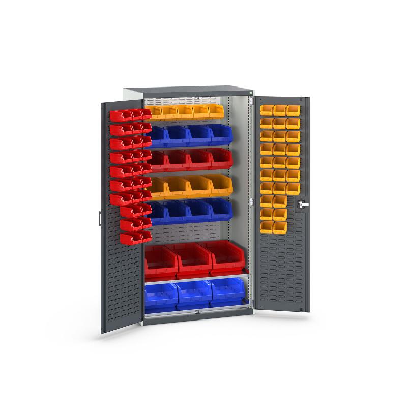 Armoire d'atelier Cubio SMF-10620-2.6 - avec portes à bacs, 81 bacs, panneaux et tablettes réglables - 1050x650x2000 mm_0
